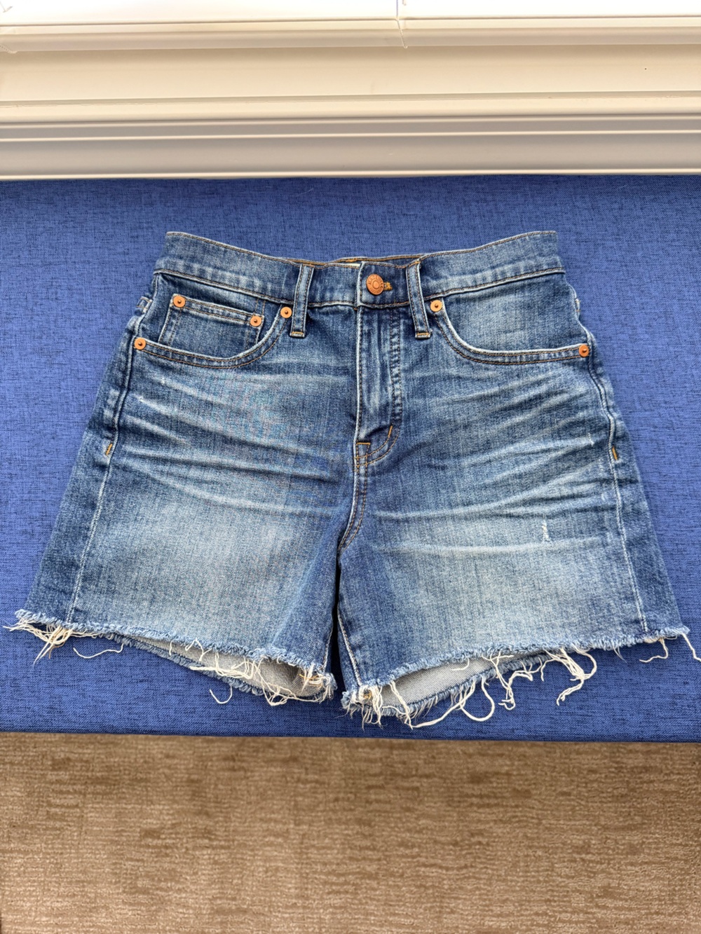 Frayed Hem Blue Denim Cutoff Shorts